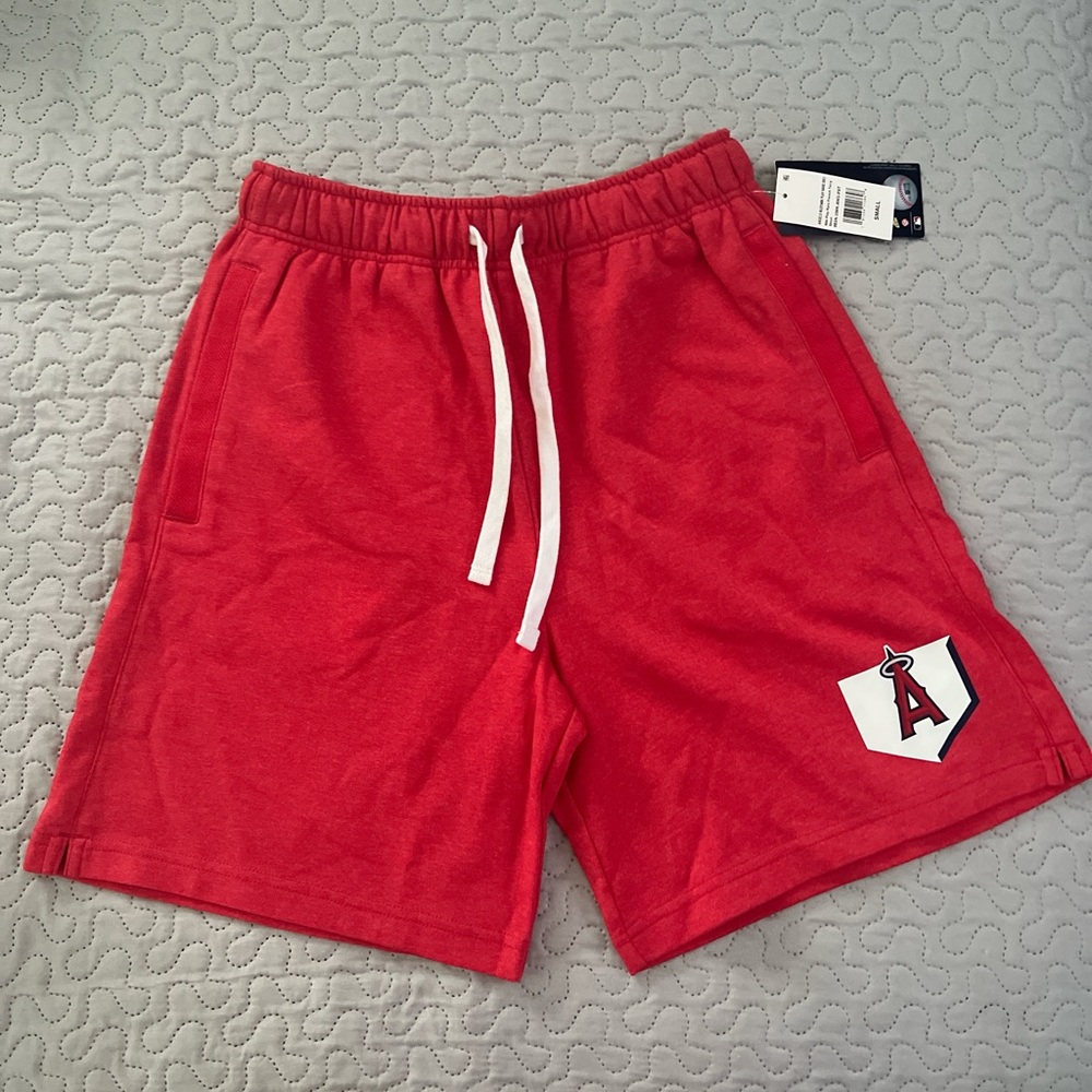 MLB Anaheim Angels LA red French Terry shorts baseball casual stretch elastic